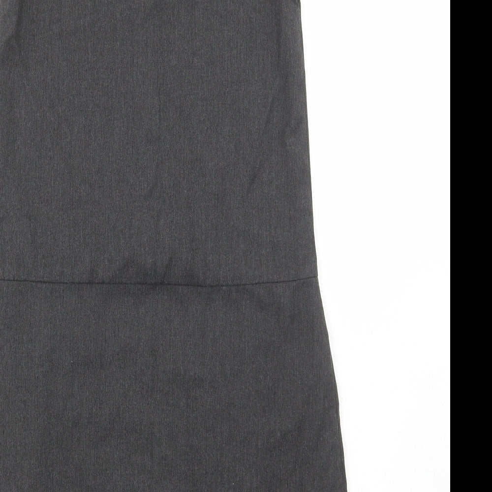 Lily & Dan Girls Grey Polyester Pinafore/Dungaree Dress Size 9-10 Years Round Neck Zip - School Wear