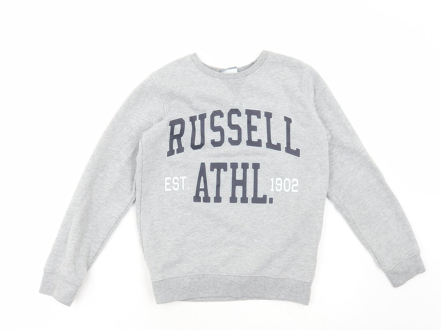 Russell Athletic Boys Grey Round Neck Cotton Pullover Jumper Size 9-10 Years Pullover