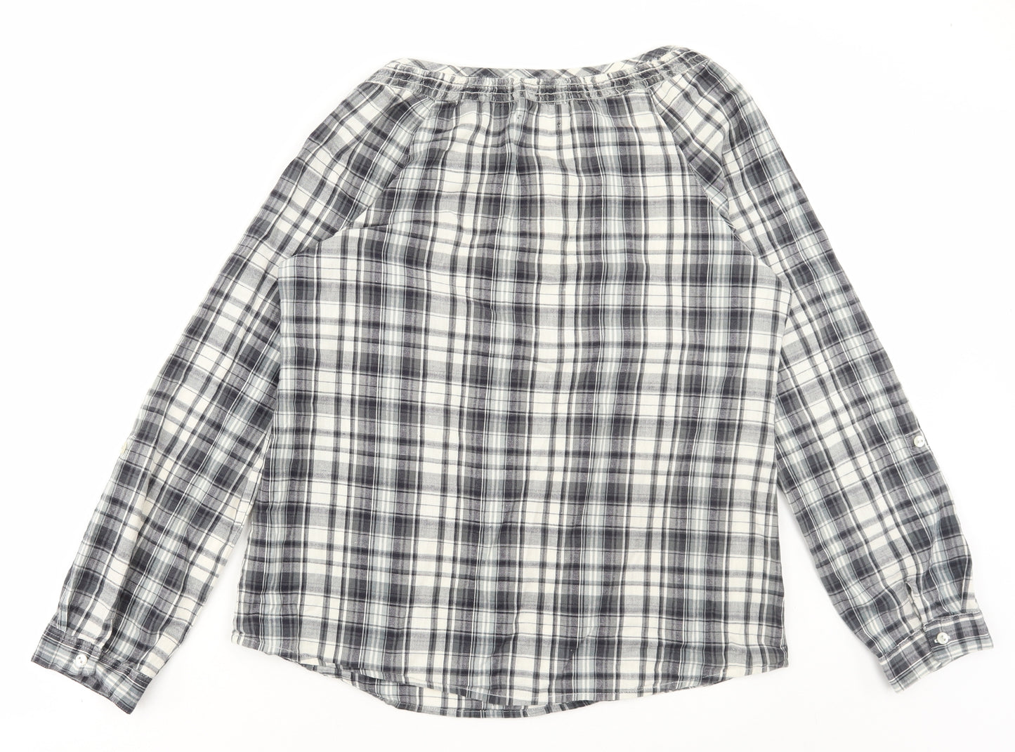 George Womens Grey Plaid Cotton Basic Blouse Size 12 Scoop Neck