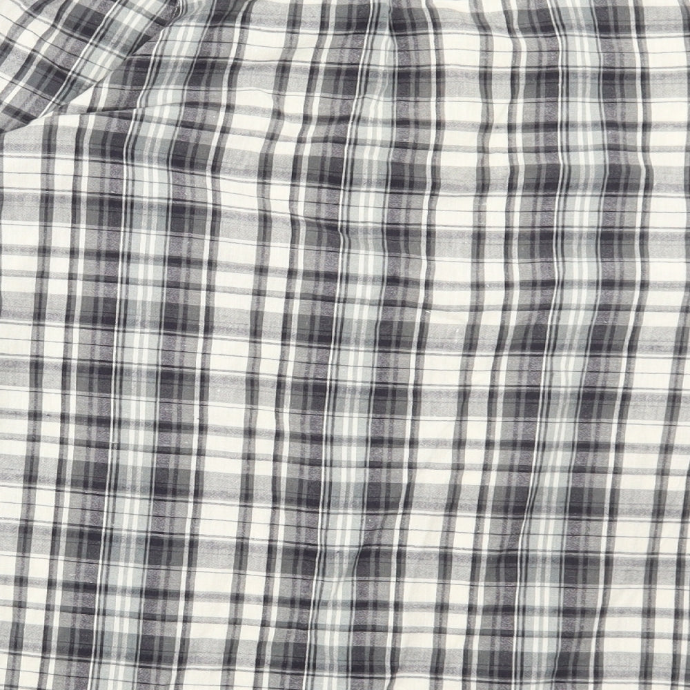 George Womens Grey Plaid Cotton Basic Blouse Size 12 Scoop Neck