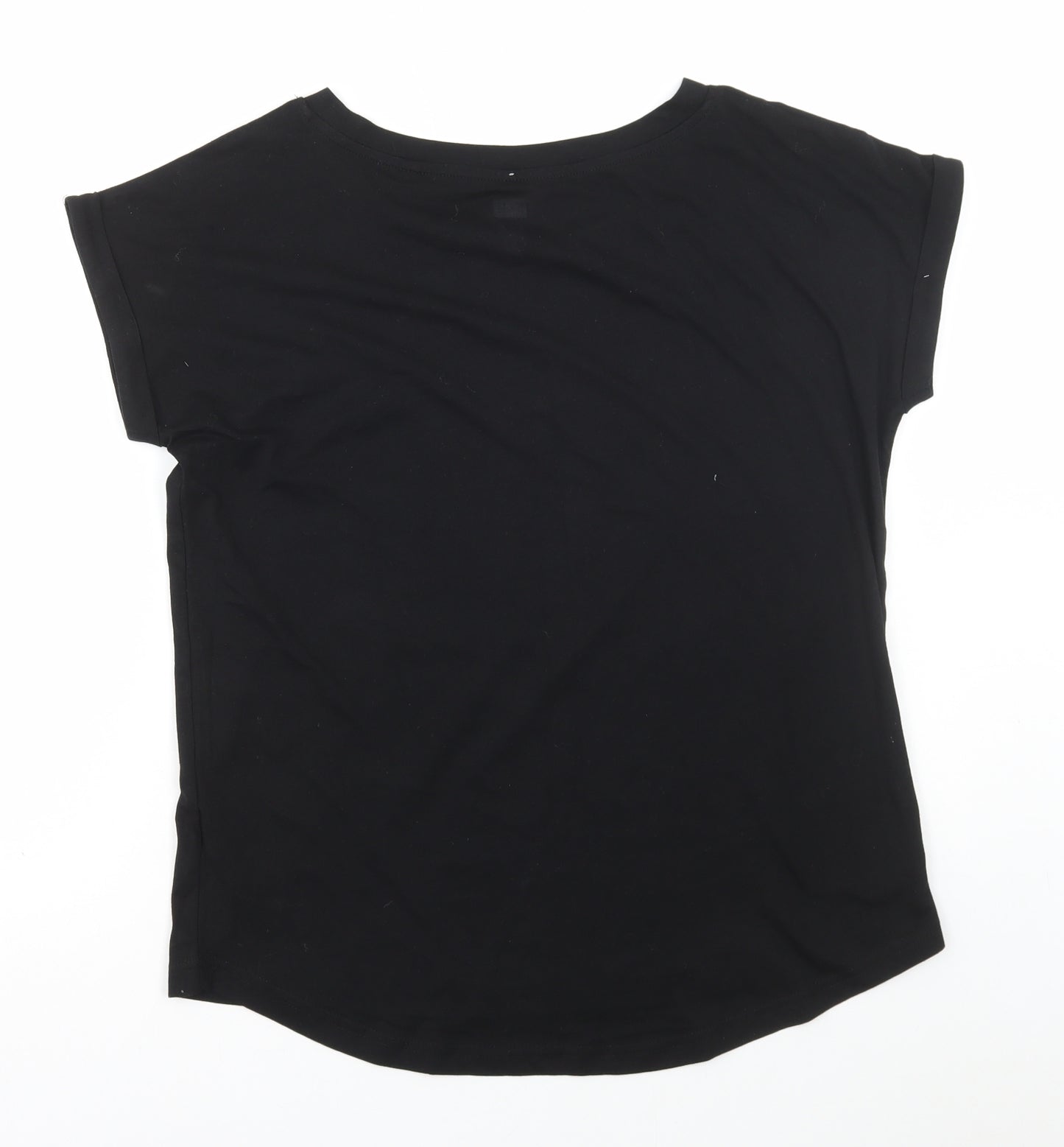 F&F Womens Black Animal Print Cotton Basic T-Shirt Size 12 Round Neck - Leopard Print Lips