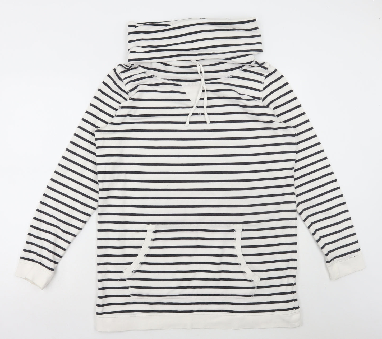 NEXT Womens White Striped Cotton Pullover Hoodie Size 16 Pullover