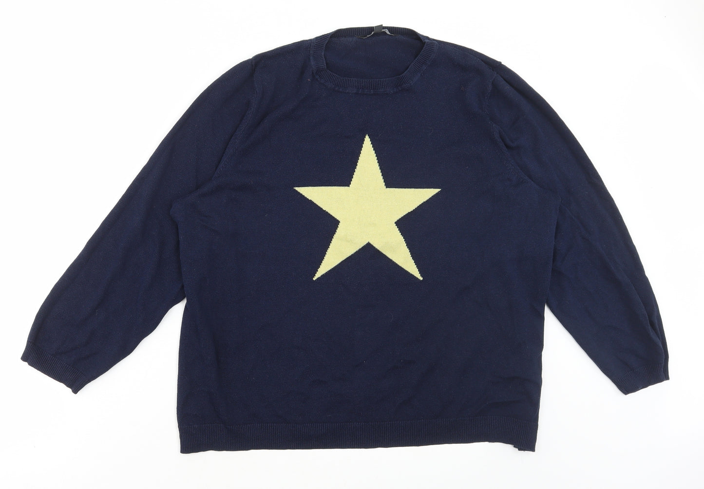 Bonmarché Womens Blue Round Neck Acrylic Pullover Jumper Size 20 - Star