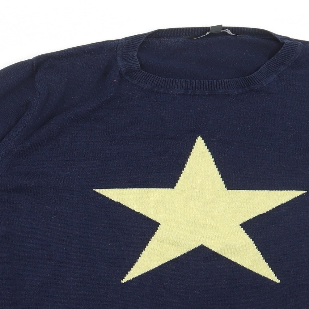 Bonmarché Womens Blue Round Neck Acrylic Pullover Jumper Size 20 - Star