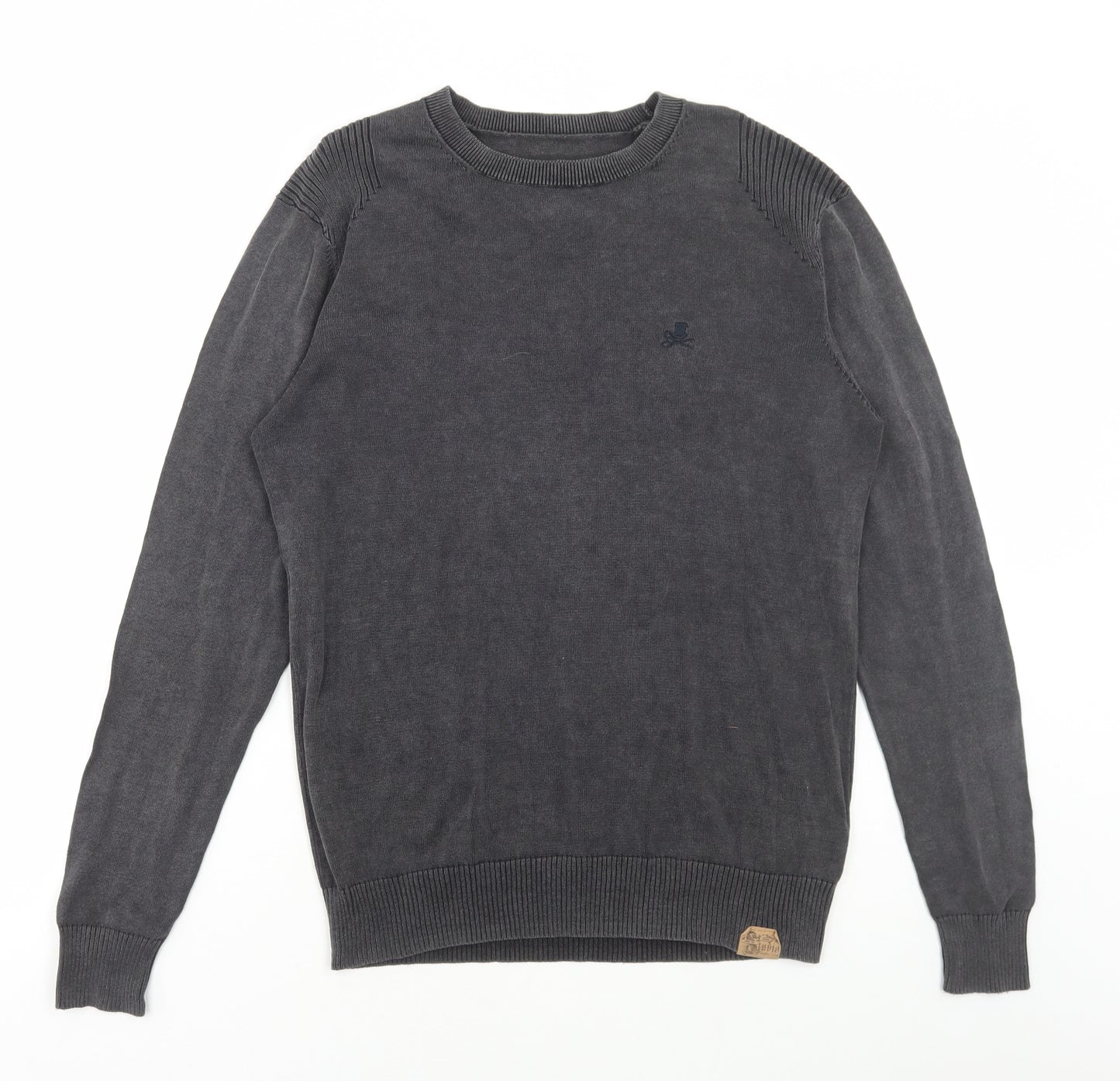 Label Lab Mens Grey Round Neck Cotton Pullover Jumper Size M