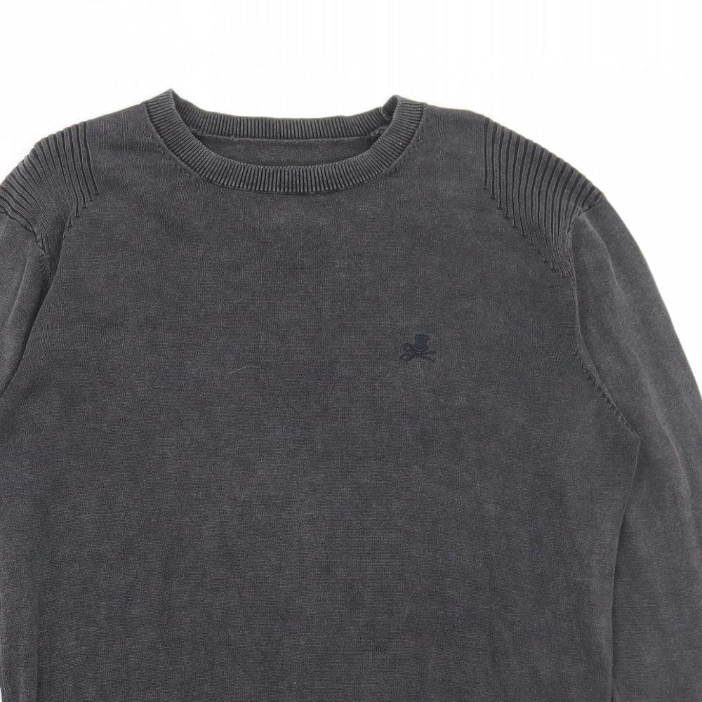 Label Lab Mens Grey Round Neck Cotton Pullover Jumper Size M