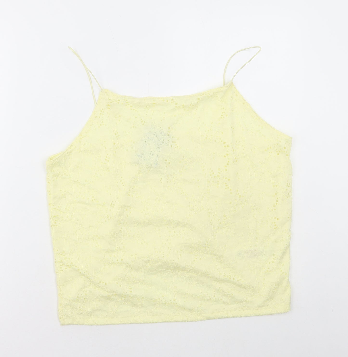 Primark Womens Yellow Polyamide Camisole T-Shirt Size XL Square Neck - Lace Detail
