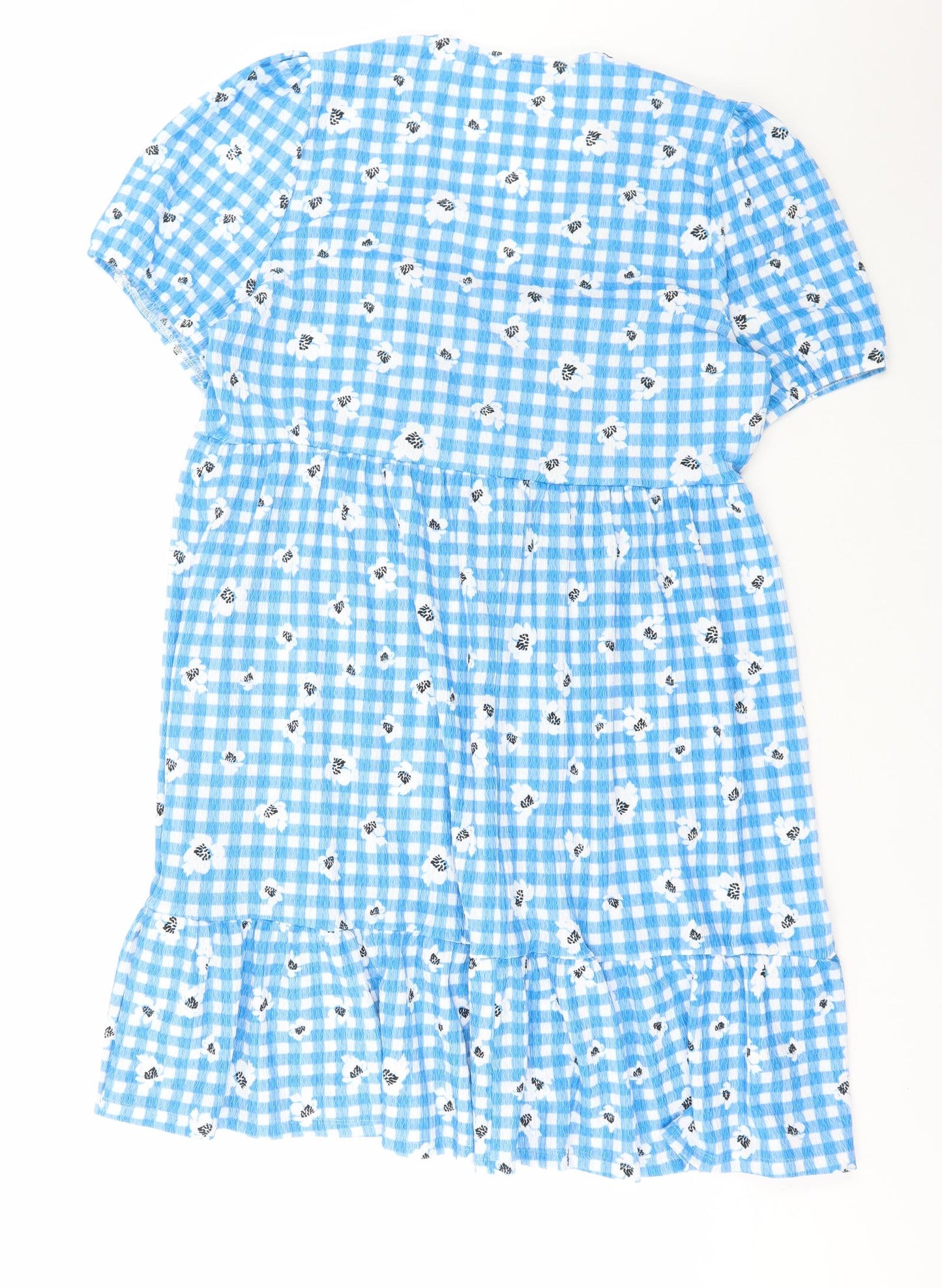 Primark Womens Blue Gingham Polyester A-Line Size 18 V-Neck Pullover - Flower print