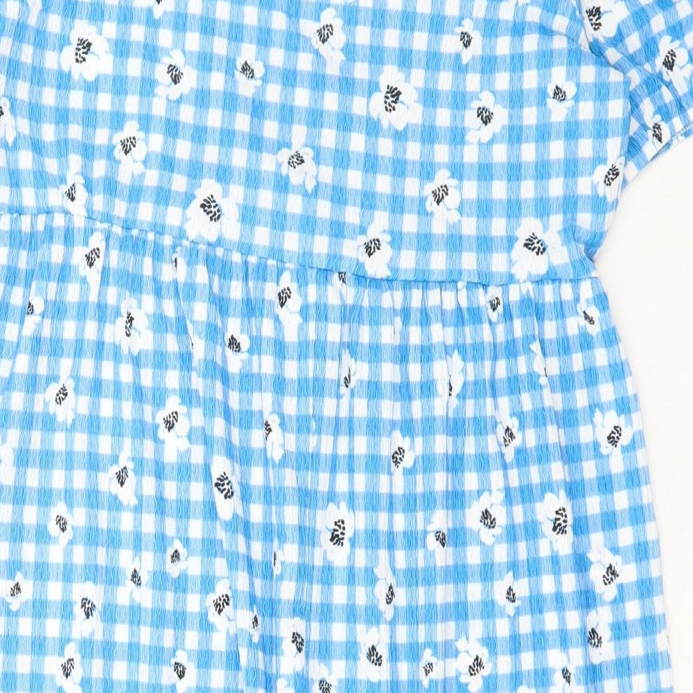 Primark Womens Blue Gingham Polyester A-Line Size 18 V-Neck Pullover - Flower print