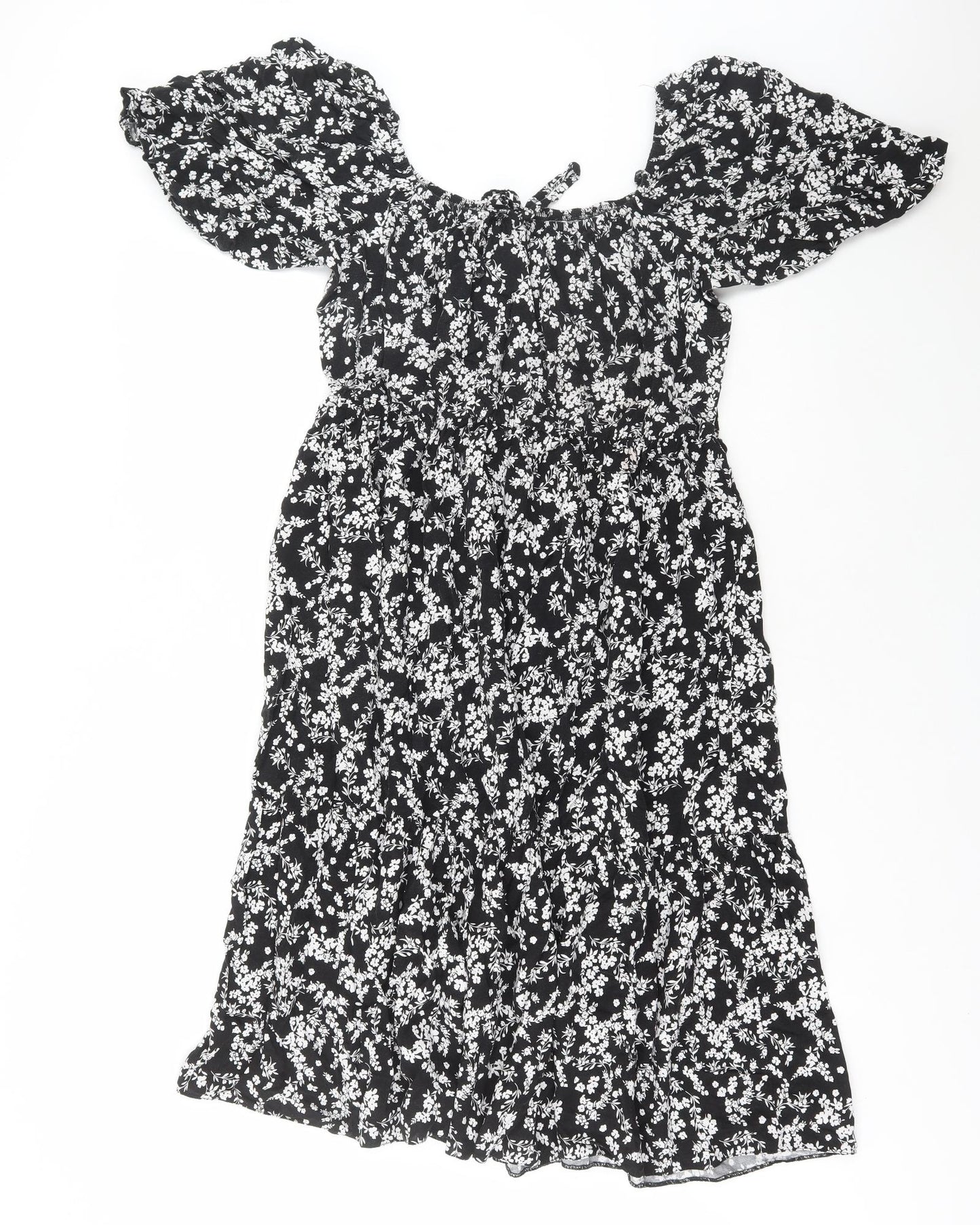 George Womens Black Floral Viscose A-Line Size 16 Square Neck Pullover