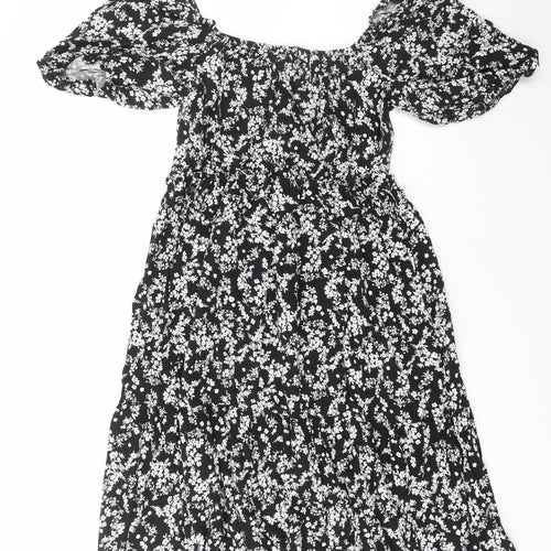 George Womens Black Floral Viscose A-Line Size 16 Square Neck Pullover