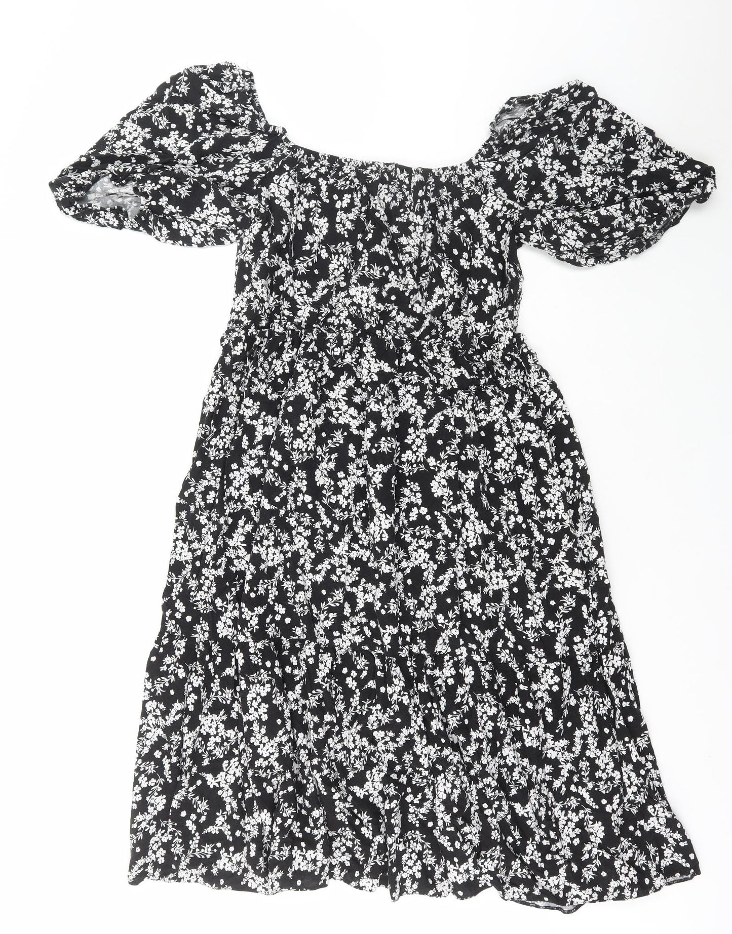 George Womens Black Floral Viscose A-Line Size 16 Square Neck Pullover