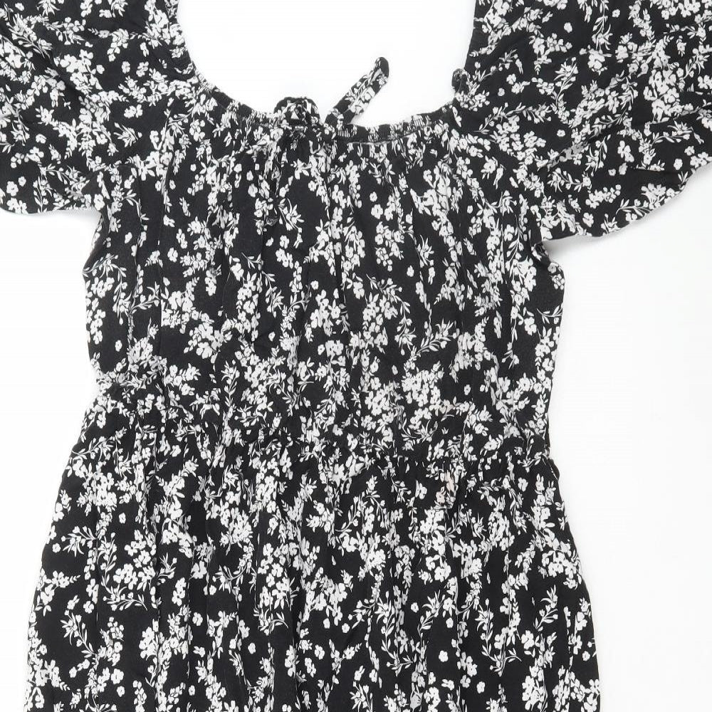George Womens Black Floral Viscose A-Line Size 16 Square Neck Pullover