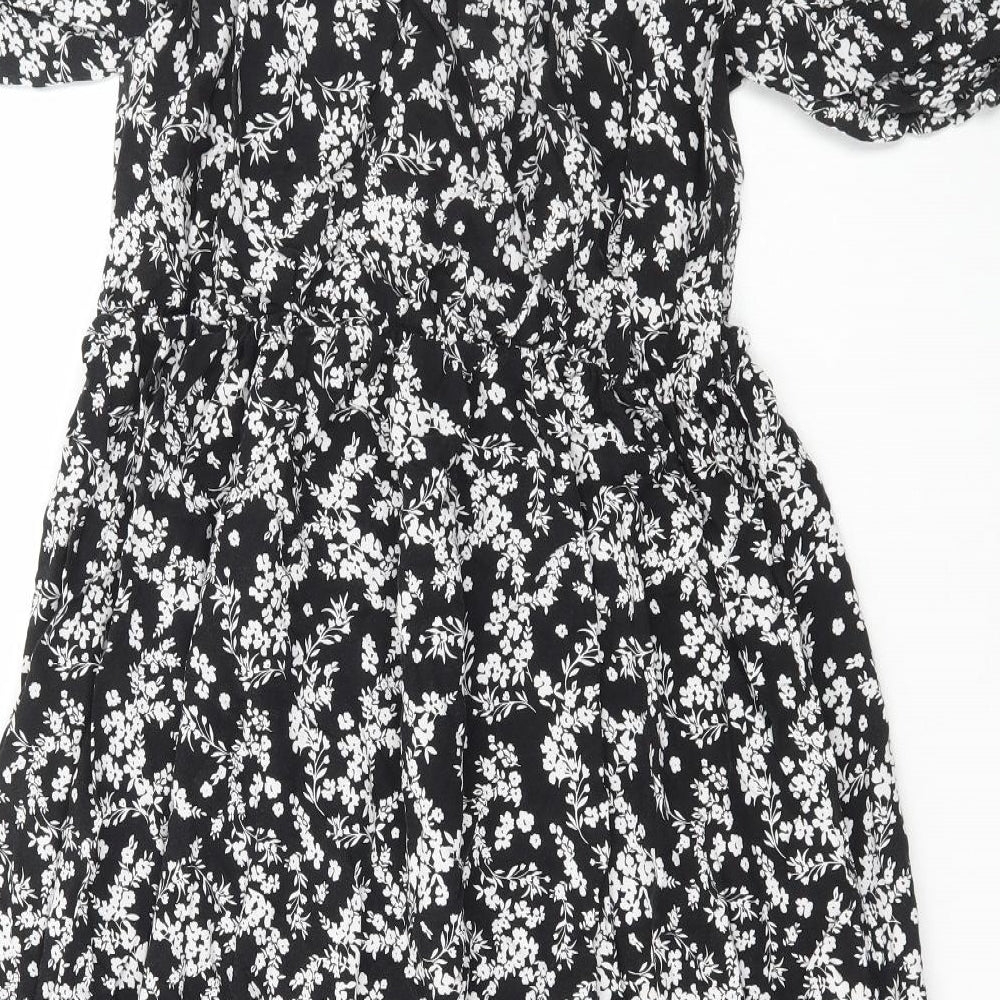 George Womens Black Floral Viscose A-Line Size 16 Square Neck Pullover