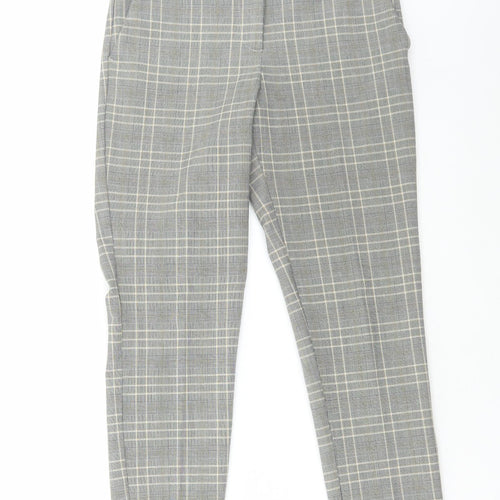 H&M Womens Grey Check Polyester Trousers Size 10 L27 in Regular Hook & Loop