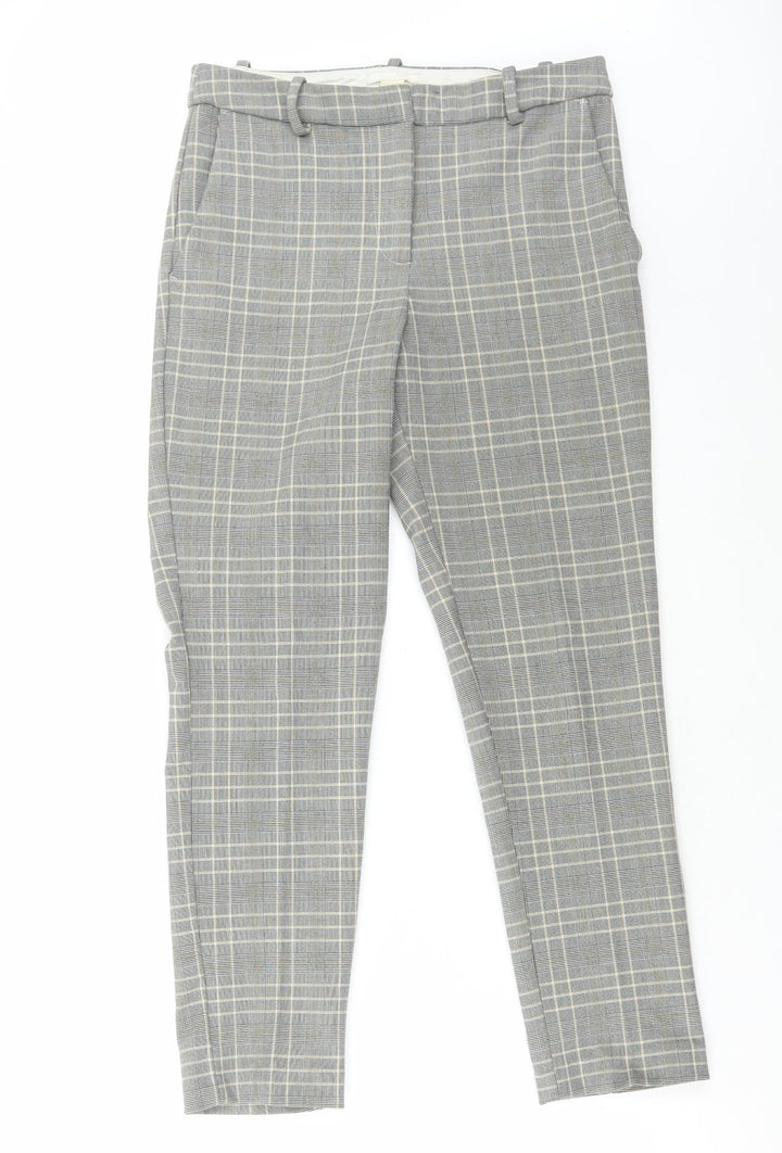 H&M Womens Grey Check Polyester Trousers Size 10 L27 in Regular Hook & Loop