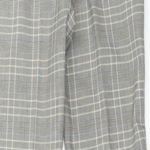 H&M Womens Grey Check Polyester Trousers Size 10 L27 in Regular Hook & Loop
