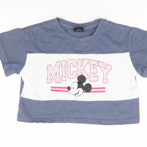 Primark Girls Grey Polyester Cropped T-Shirt Size 7-8 Years Crew Neck Pullover - Mickey Mouse