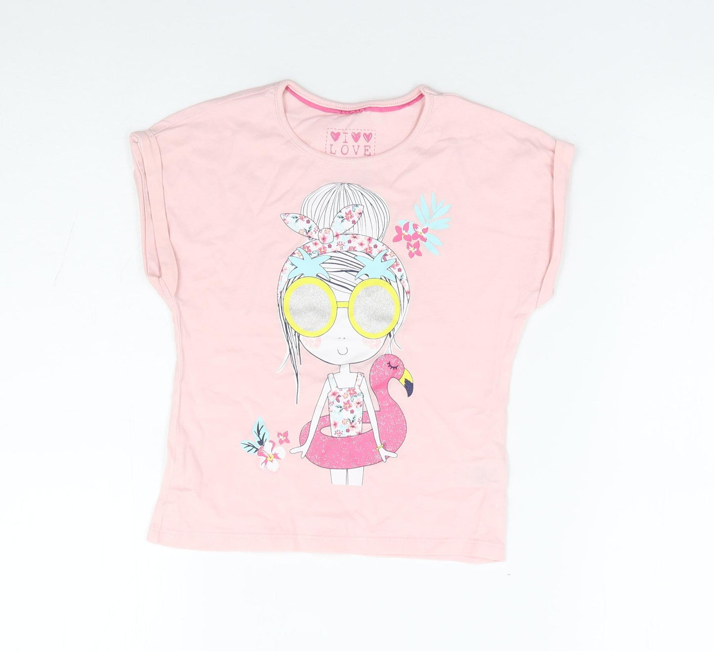 Dunnes Girls Pink 100% Cotton Basic T-Shirt Size 5 Years Crew Neck Pullover - Girl in swimwear