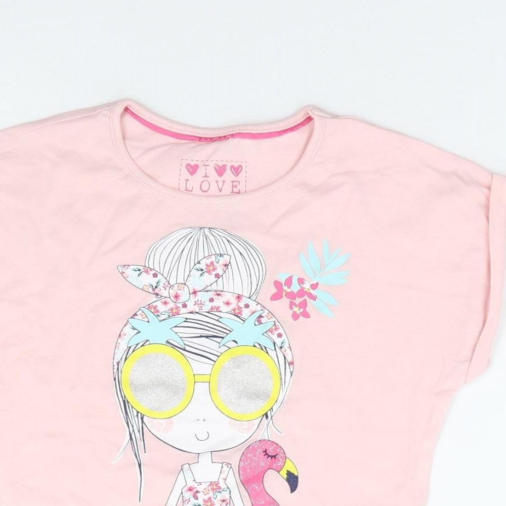 Dunnes Girls Pink 100% Cotton Basic T-Shirt Size 5 Years Crew Neck Pullover - Girl in swimwear