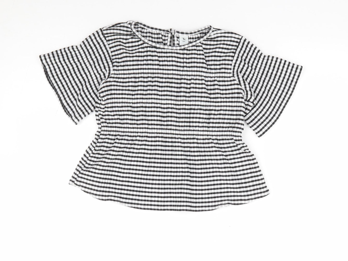 TU Girls Black Striped Polyester Jersey Blouse Size 6 Years Round Neck Pullover
