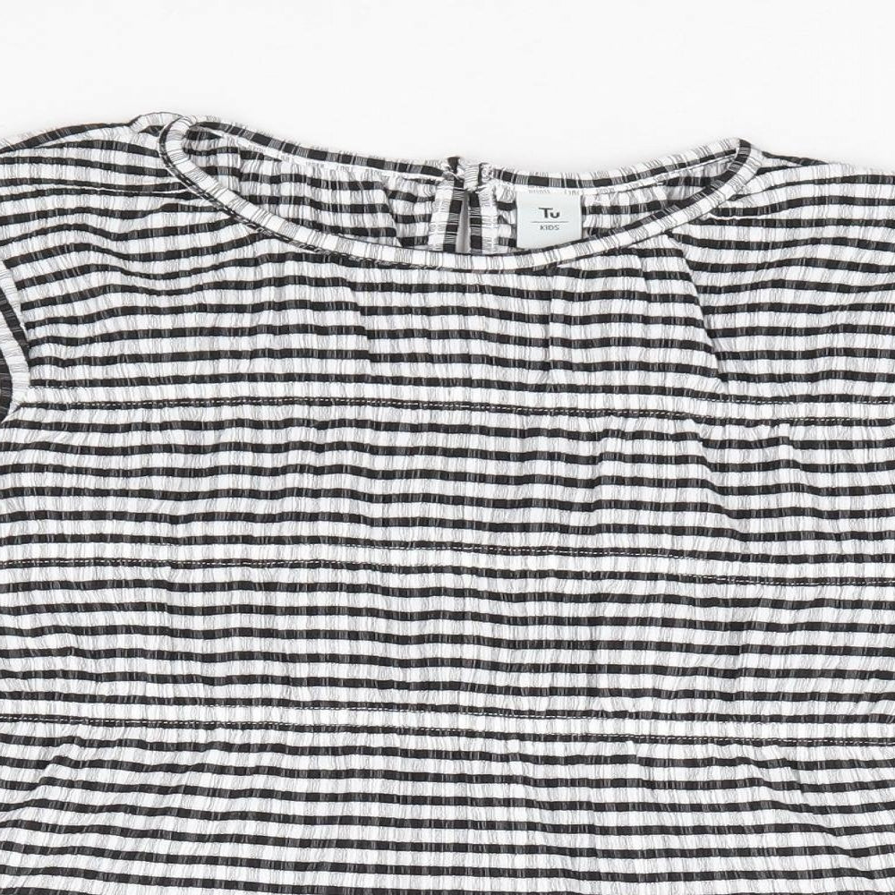 TU Girls Black Striped Polyester Jersey Blouse Size 6 Years Round Neck Pullover