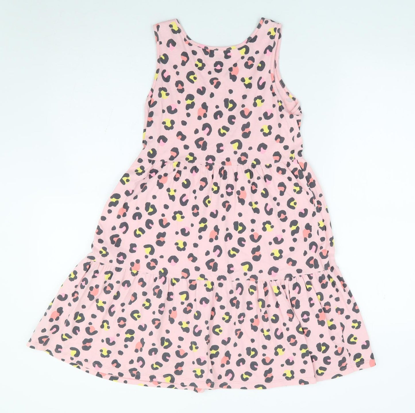 F&Fq Girls Pink Animal Print 100% Cotton Fit & Flare Size 12-13 Years Round Neck Pullover - Tiered