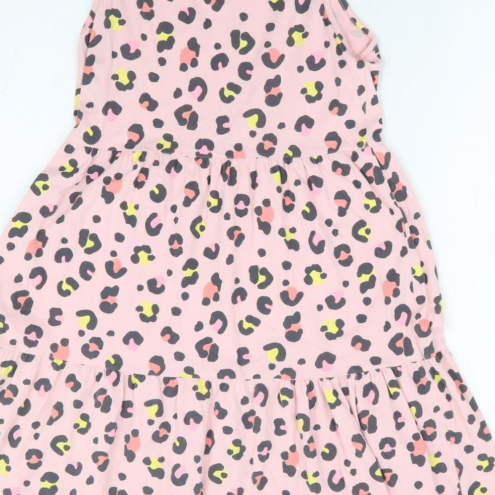 F&Fq Girls Pink Animal Print 100% Cotton Fit & Flare Size 12-13 Years Round Neck Pullover - Tiered