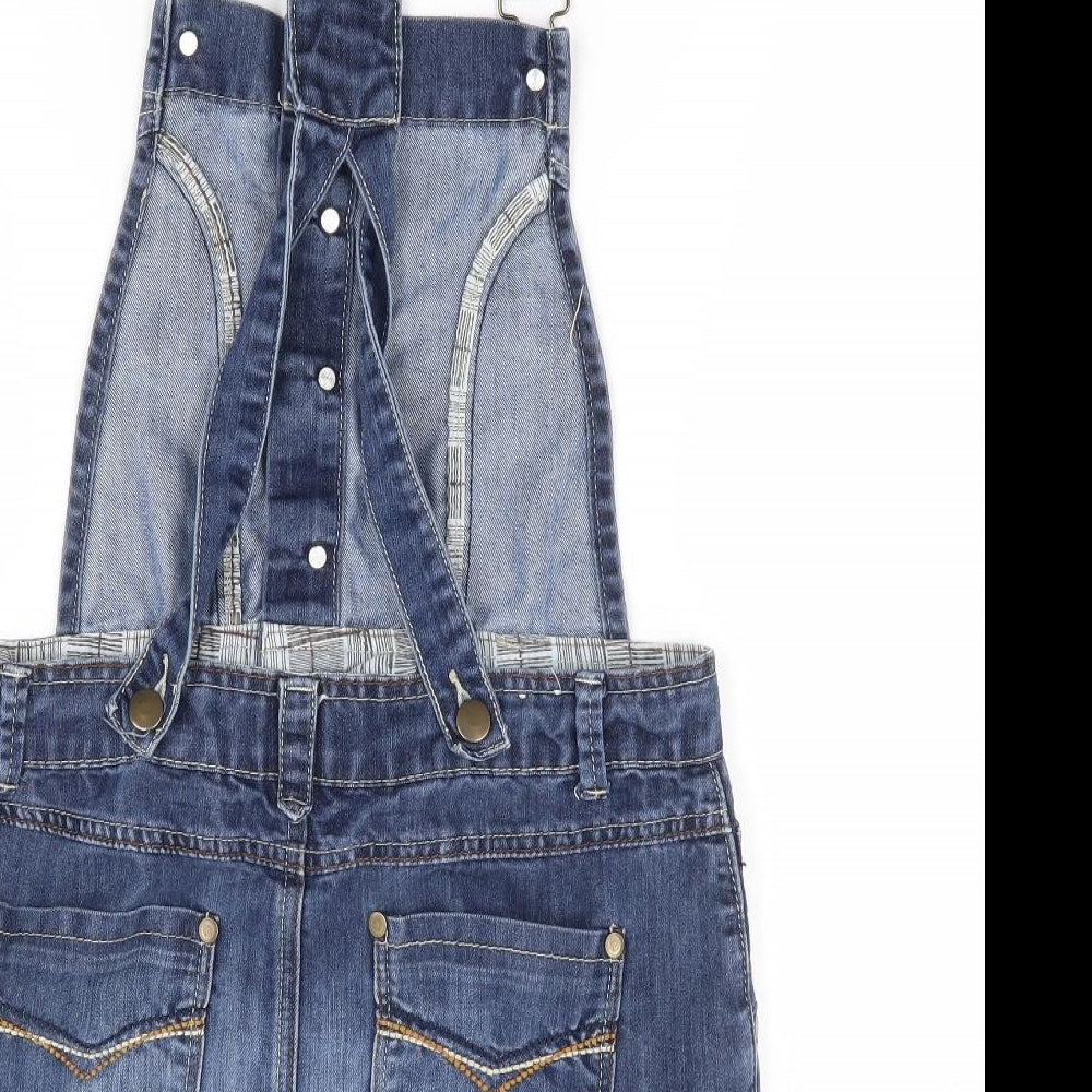 New Look Girls Blue Cotton Pinafore/Dungaree Dress Size 14 Years Square Neck Button
