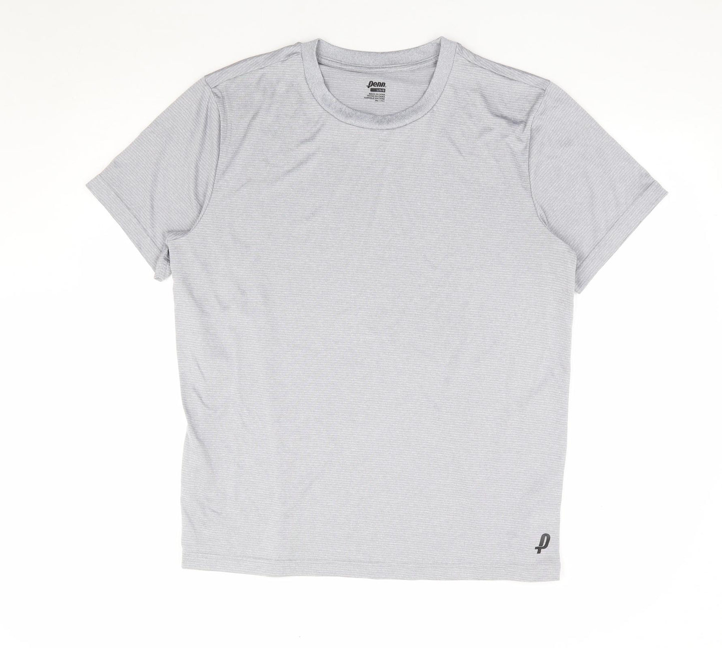 Penn Mens Grey Striped Polyester Basic T-Shirt Size L Crew Neck Pullover
