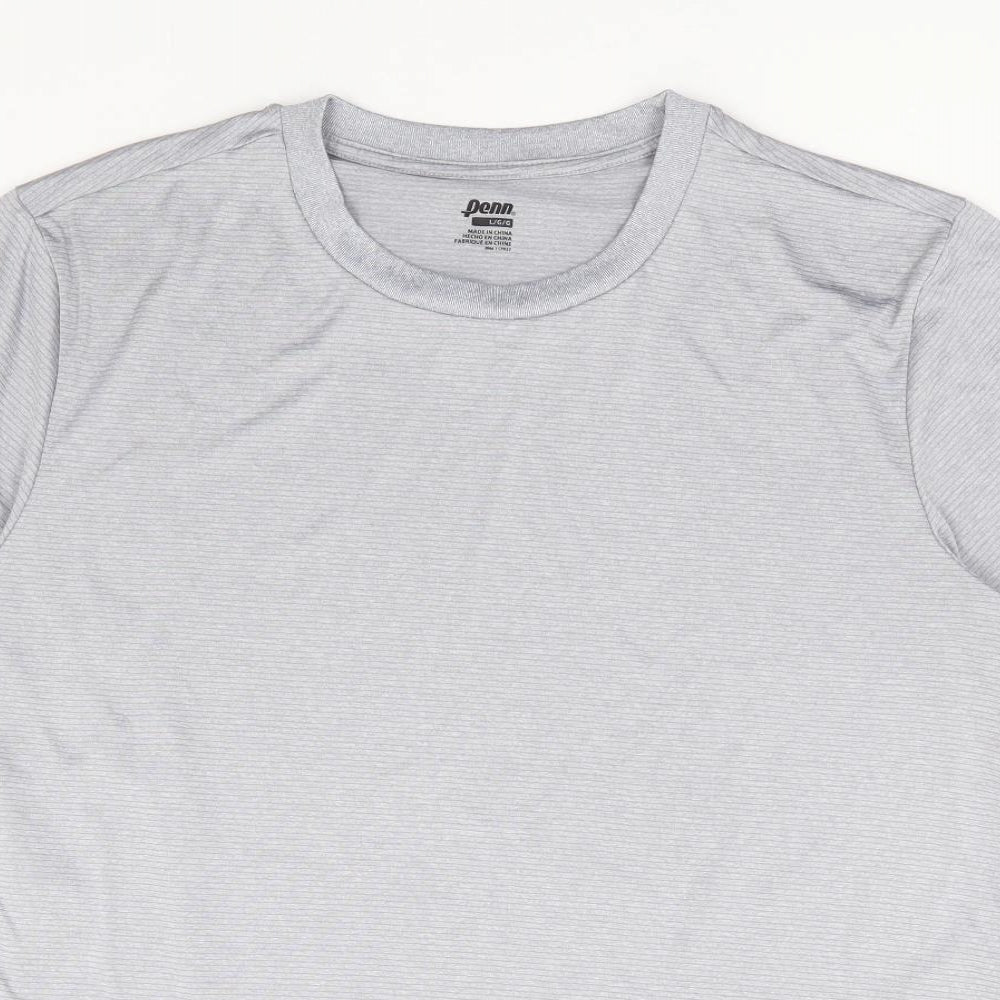 Penn Mens Grey Striped Polyester Basic T-Shirt Size L Crew Neck Pullover