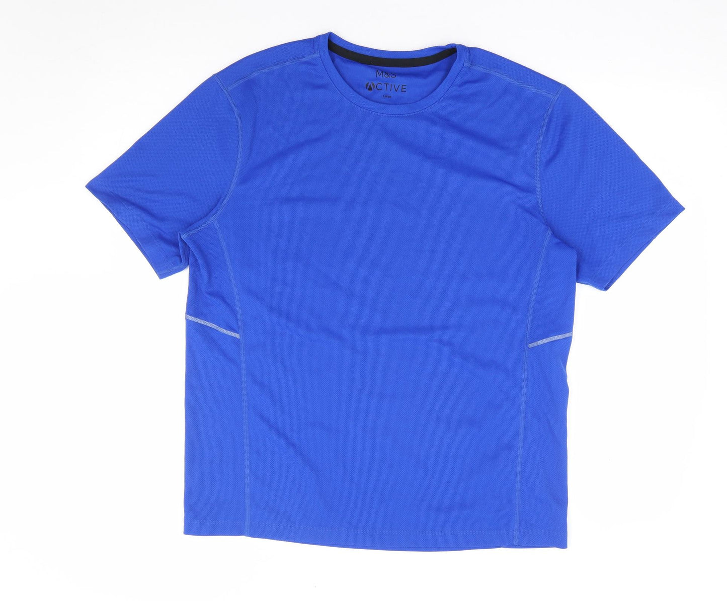 Marks and Spencer Mens Blue Polyester Basic T-Shirt Size L Crew Neck Pullover