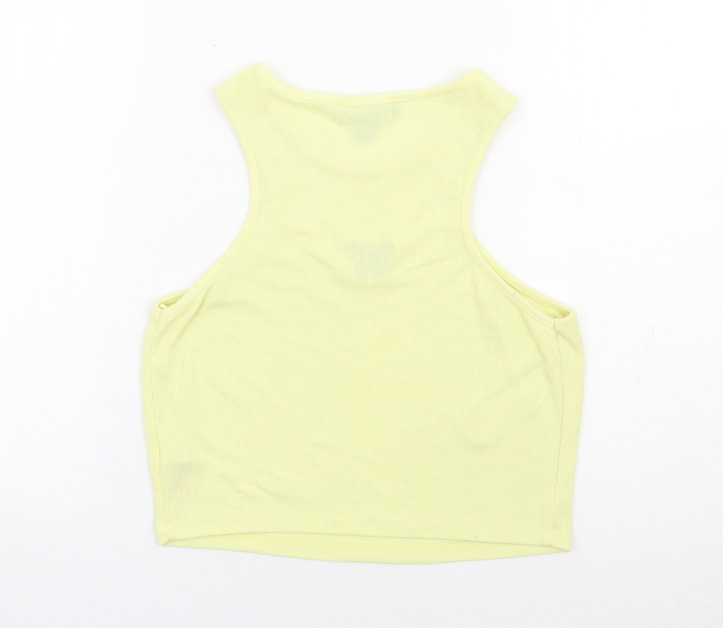 Primark Womens Yellow Polyester Cropped Tank Size 12 Round Neck - Butterfly, Ribbed
