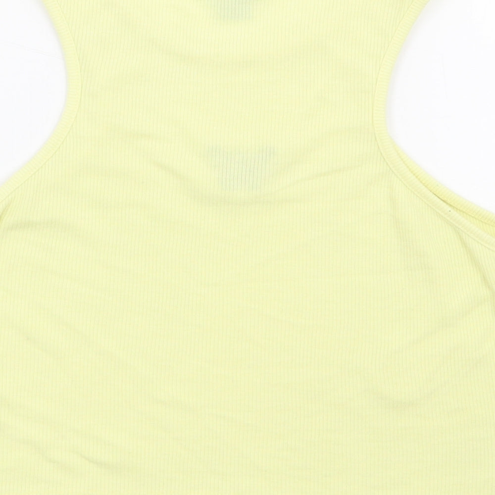 Primark Womens Yellow Polyester Cropped Tank Size 12 Round Neck - Butterfly, Ribbed