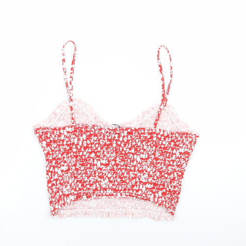 Primark Womens Red Floral 100% Cotton Cropped Tank Size 12 Sweetheart - Shirred