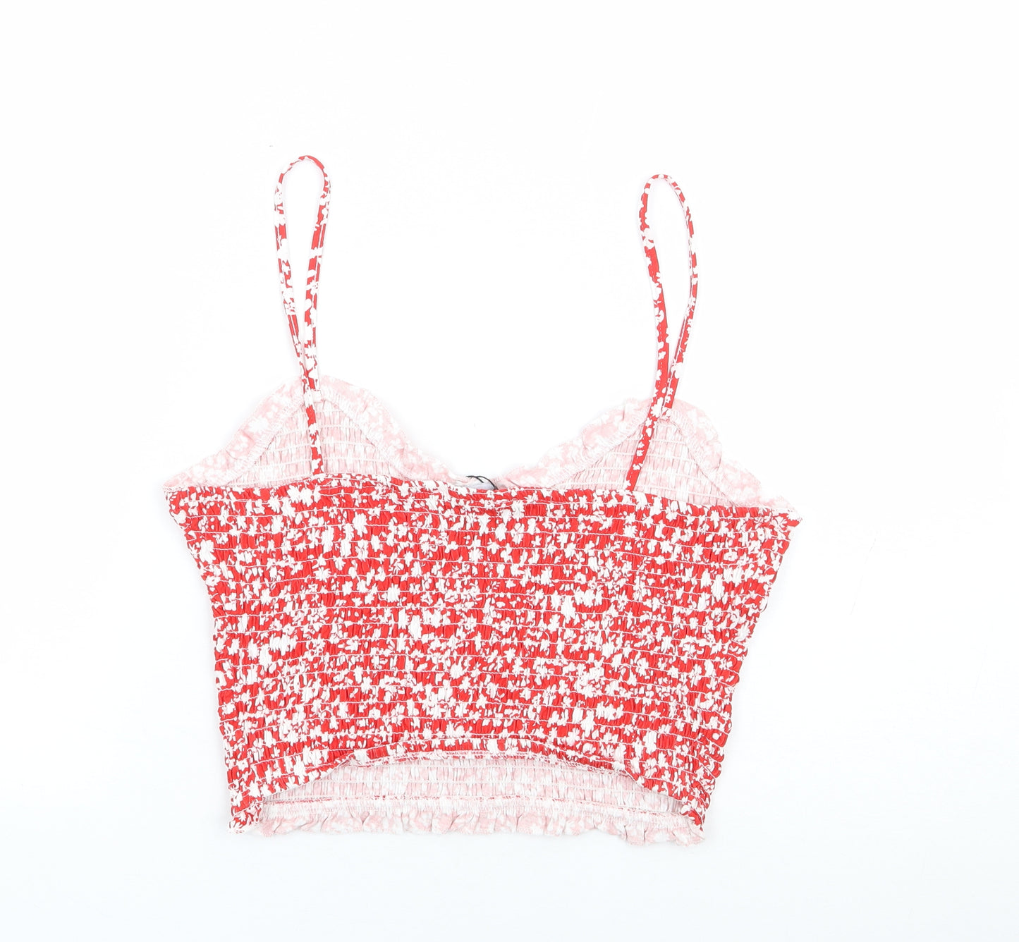 Primark Womens Red Floral 100% Cotton Cropped Tank Size 12 Sweetheart - Shirred