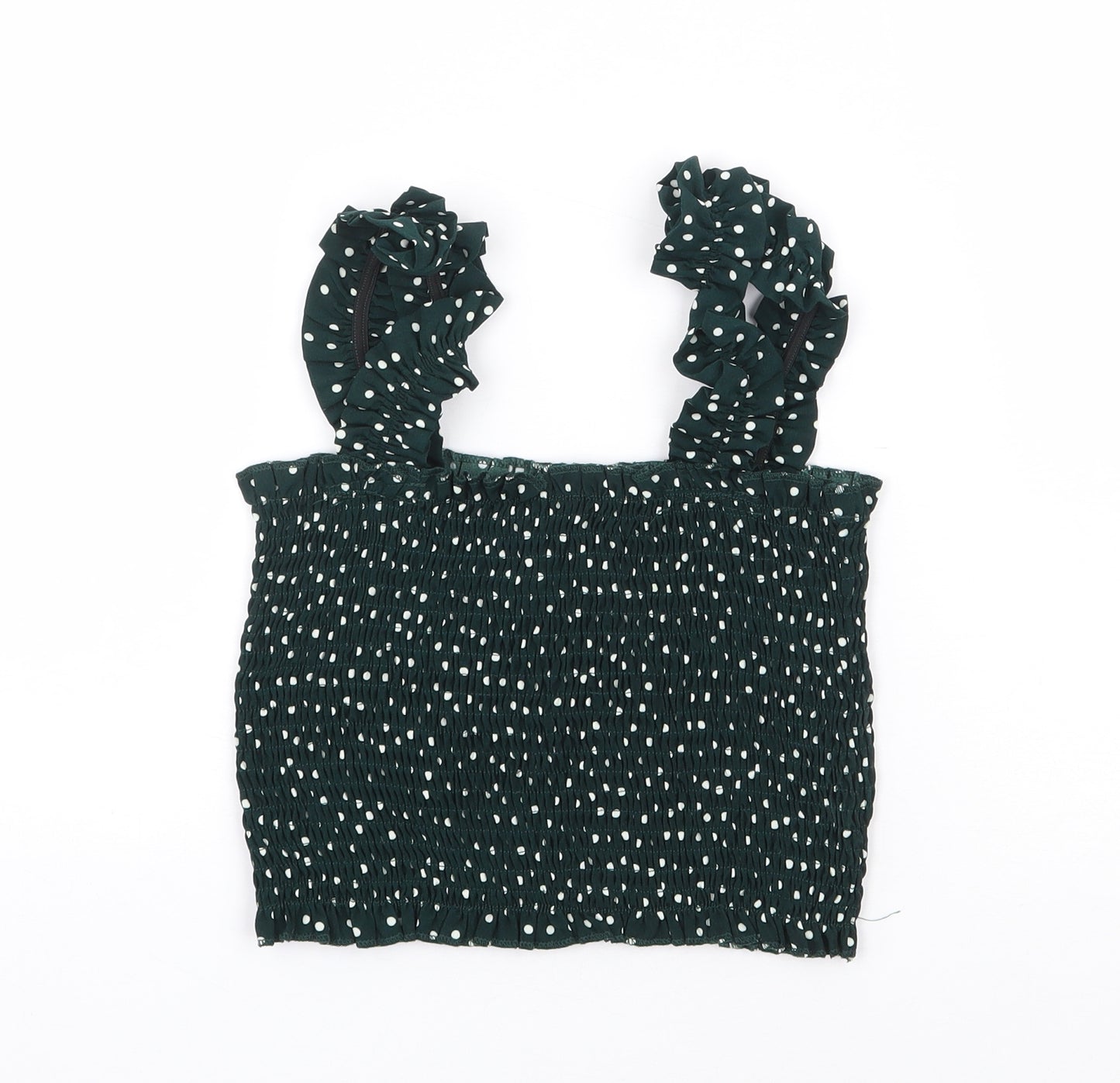 SheIn Womens Green Polka Dot Polyester Cropped Tank Size 8 Square Neck - Shirred