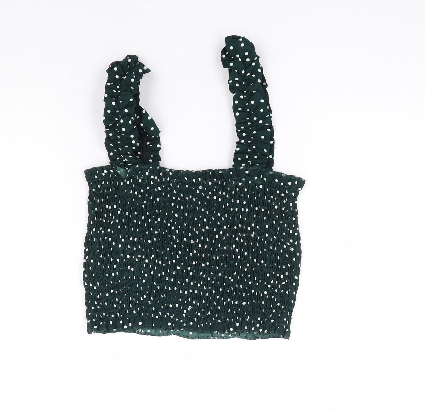 SheIn Womens Green Polka Dot Polyester Cropped Tank Size 8 Square Neck - Shirred