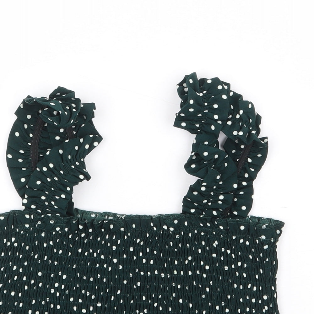 SheIn Womens Green Polka Dot Polyester Cropped Tank Size 8 Square Neck - Shirred