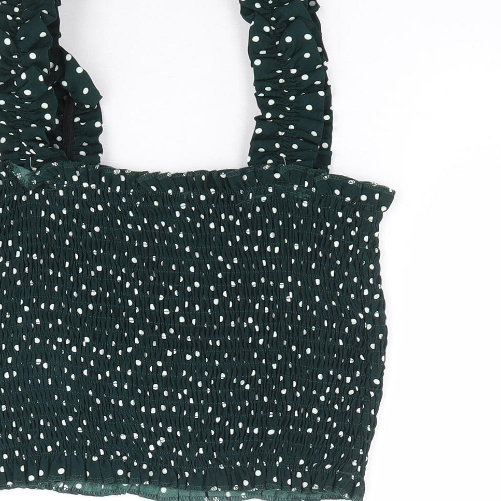 SheIn Womens Green Polka Dot Polyester Cropped Tank Size 8 Square Neck - Shirred
