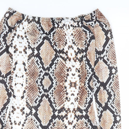 PRETTYLITTLETHING Womens Brown Animal Print Polyester Bodysuit One-Piece Size 8 Snap - Snake Skin Print