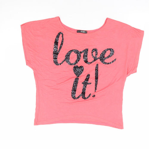 Quiz Womens Orange Viscose Cropped T-Shirt Size 8 Round Neck - Love Heart
