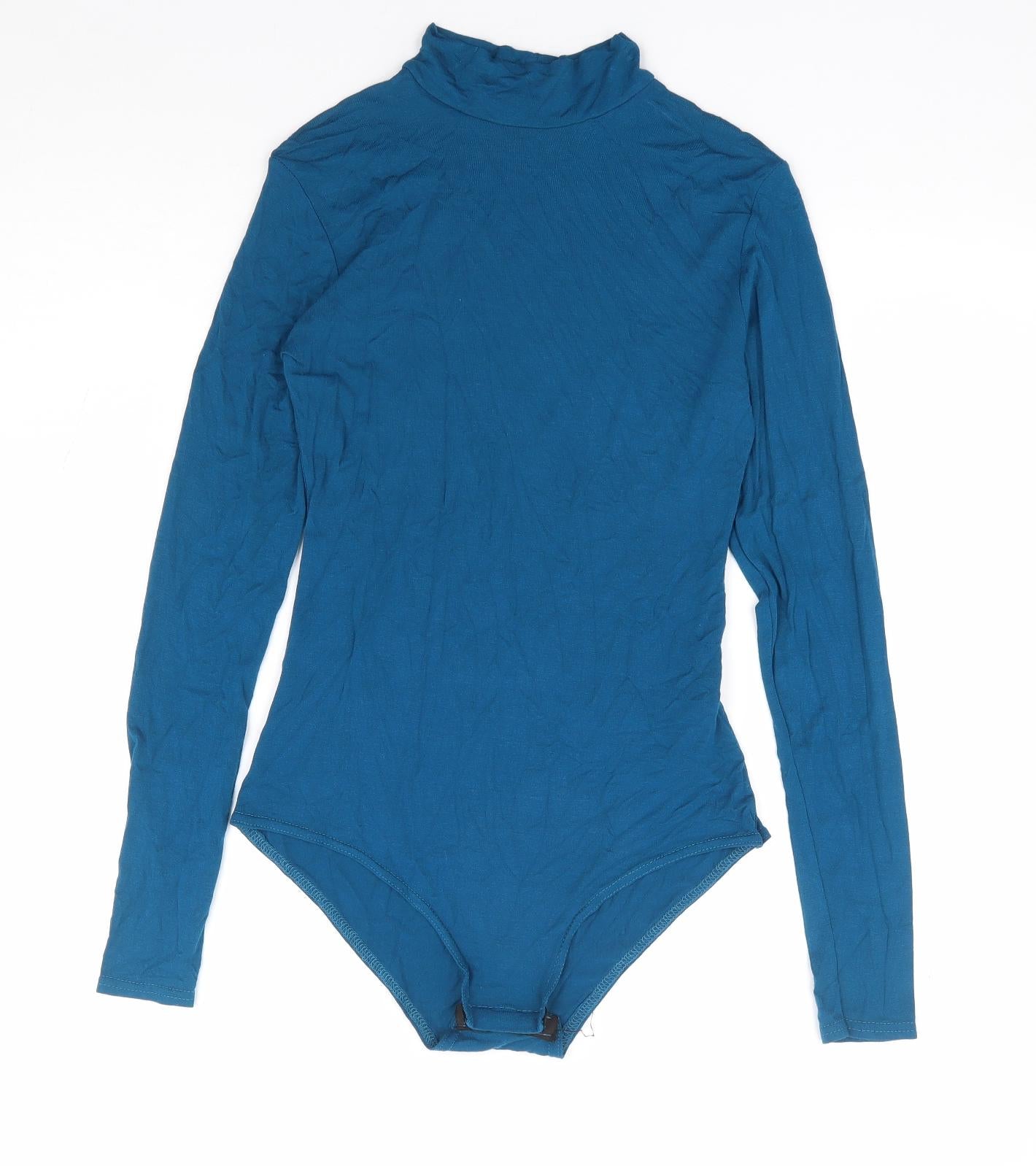 Boohoo Womens Blue Viscose Bodysuit One-Piece Size 8 Snap