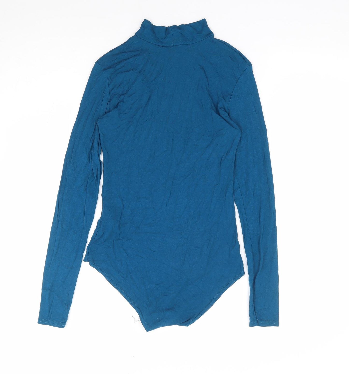 Boohoo Womens Blue Viscose Bodysuit One-Piece Size 8 Snap