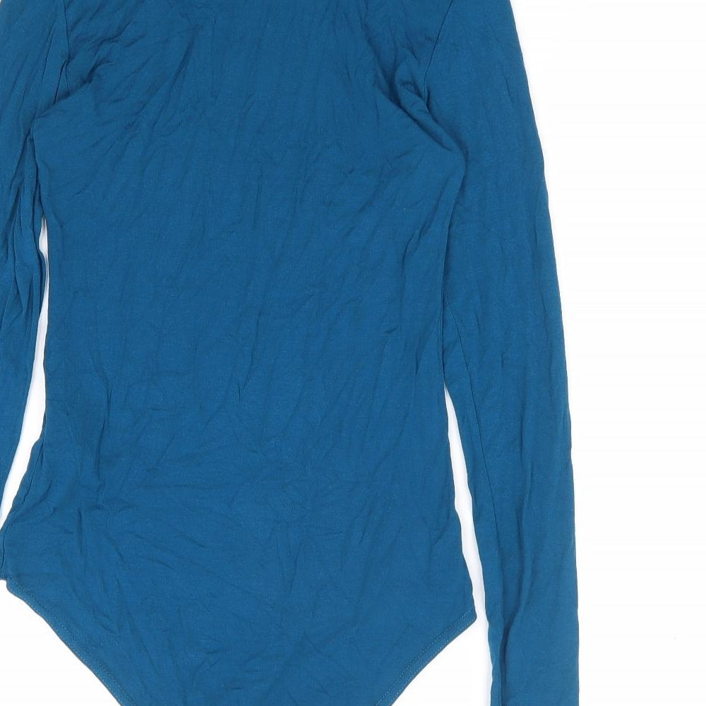 Boohoo Womens Blue Viscose Bodysuit One-Piece Size 8 Snap