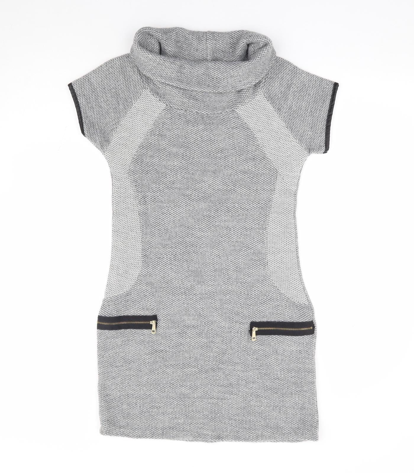 Quiz Womens Grey Acrylic Jumper Dress Size S Roll Neck Pullover