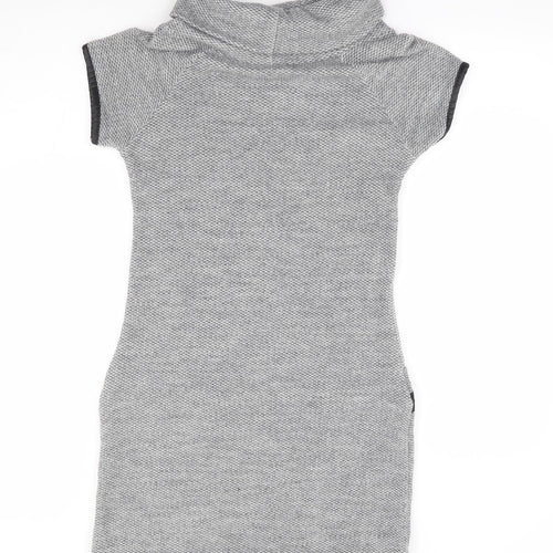 Quiz Womens Grey Acrylic Jumper Dress Size S Roll Neck Pullover