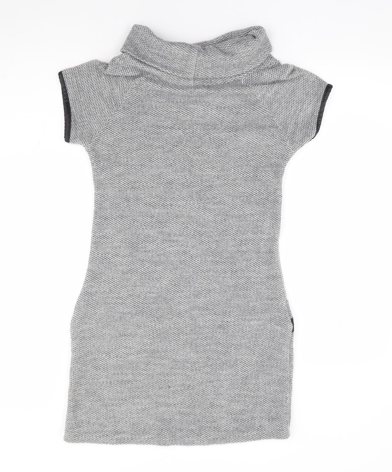 Quiz Womens Grey Acrylic Jumper Dress Size S Roll Neck Pullover