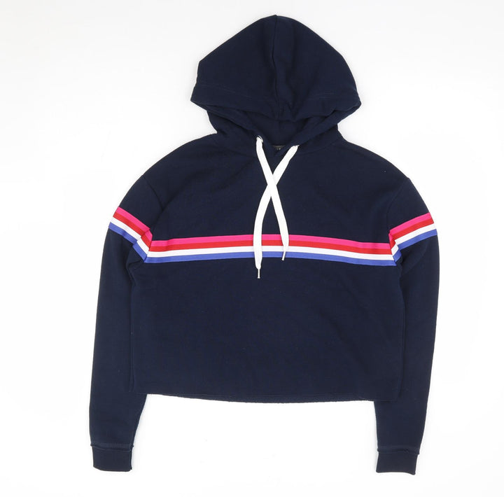 Primark Womens Blue Striped Polyester Pullover Hoodie Size 6 Pullover - Cropped