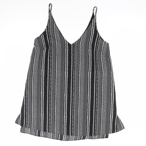 Papaya Womens Black Geometric Polyester Camisole Tank Size 10 V-Neck